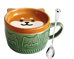 dog mug with lid and spoonの画像