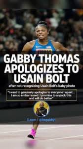 Gabby Thomas apologises for not recognizing Usain Bolt in baby photo