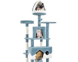 cat tree with multiple levels and toysの画像