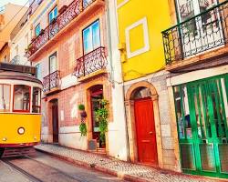 Image of Lisbon's colorful streets, historic tram, and waterfront