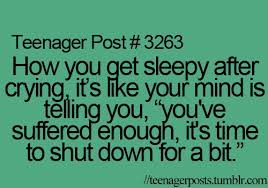 How you get sleepy after crying, it&#39;s like your mind is telling ... via Relatably.com