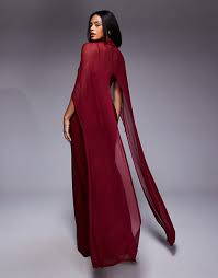 ASOS DESIGN exaggerated cape maxi dress in burgundy | ASOS