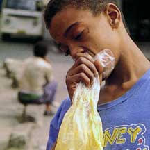 Drug use is rampant among the street kidsDrug abuse is almost universal -- especially glue, which is cheap and widely available. - rio_glueWEB