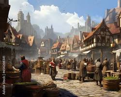 Image of bustling medieval marketplace