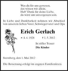 Erich Gerlach : Traueranzeige - SVZ Trauer - SVZ
