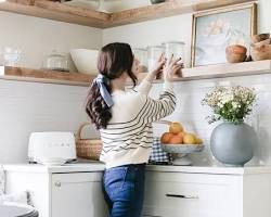 Image of kitchen cabinets with open shelving