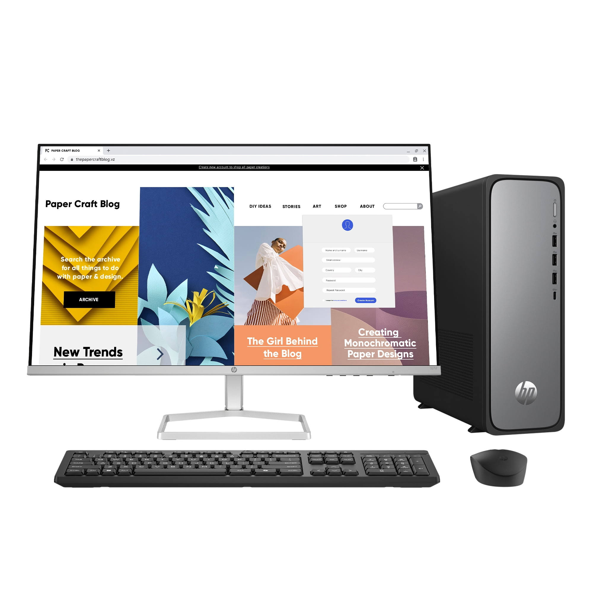 Hp OmniDesk Slim Desktop PC Bundle Intel Core i3 w/27" FHD Display Windows 11 Home Meteor