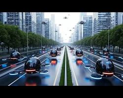 futuristic NBC peacock logo 2076 hologram skyscraper city 50 years in the future scifi broadcast center, AI generated