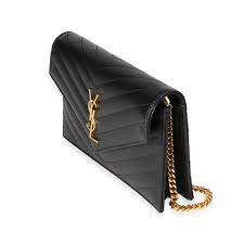 Saint Laurent Black Grain De Poudre Envelope Chain Wallet | myGemma | Item #120486