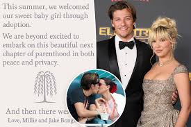 Millie Bobby Brown and Jake Bongiovi with their adopted daughter
