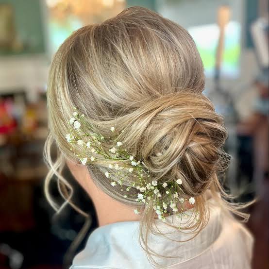 Boho baby's breath low bun! Loose texture formal updo for her ...