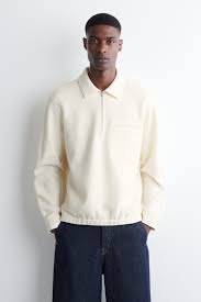 JERSEY DE LANA CON CUELLO DE POLO Y CREMALLERA - BLANCO ROTO ...