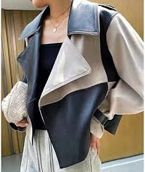 Generic Korean Fashion Women's Genuine Cowhide Leather Jacket ll Black and White (US, Alpha, X-Small, Regular, Regular, Black and White) at Amazon Women's Coats Shop - Product from Amazon.com