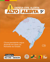 Condição de ALERTA para Chuva persistente segue atuando em áreas do Noroeste do Estado.