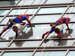 Spider Man Washes Windows at Children's Hospital