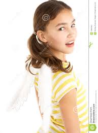 Young Girl Wearing Angel Wings looking at camera. MR: YES; PR: YES - young-girl-wearing-angel-wings-12987863