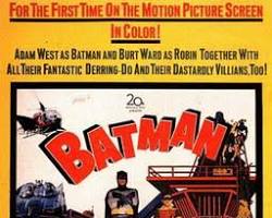 Batman 1966 TV series Adam West as Batman Burt Ward as Robin 1960s ABC television stills Batmobile Batcave colorful pop art style villains Joker Penguin Riddler Catwoman, AI generated