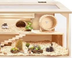 spacious and comfortable hamster cage with a variety of toys and accessories.の画像