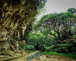 SefaUtaki in Okinawa, with its impressive rock formations and lush vegetation, creating a sense of awe and mystery.の画像