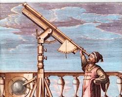 Image of Elizabethan astronomer using a telescope