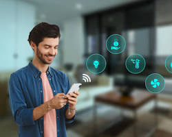 Изображение: smart thermostat adjusting the temperature based on occupancy and weather conditions