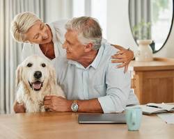 retired person relaxing with their petの画像