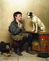 Shoeshine Boy mit Hund, öl auf leinwand von John George Brown ... - John-George-Brown-Shoeshine-Boy-with-Dog