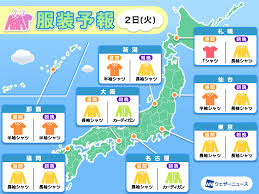 6月2日(火) 各地の気温変化と最適な服装