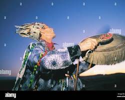 Siberian shaman ceremony ritual Lake Baikal Tuva Altai costume drum traditional, δημιουργία από AI