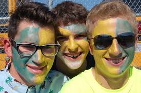 From left, Matthew Tester, Rannan Chernoff, and Declan McDonald show their school colours during Spirit Day at Southern Okanagan Secondary School last ... - Painted-faces
