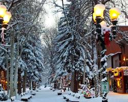 Image of Christmas in a snowy town in USA
