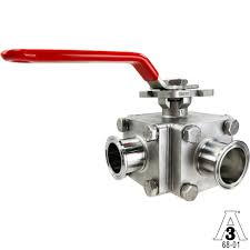 1-1/2" Sanitary 3-Way Ball Valve, L-Port, Direct Mount, Tri ...