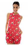 Red floral playsuit