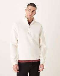 ASOS DESIGN essential quarter zip sweatshirt in off-white | ASOS