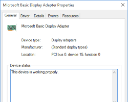 Adapter tab in Display adapter properties