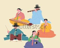 various traditional Korean musical instruments arranged artistically – Gayageum, Haegeum, Janggu, Daegeum, etc. 이미지