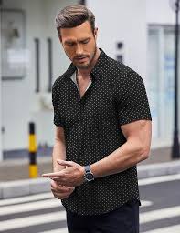 COOFANDY Mens Short Sleeve Button Down Shirts Wrinkle Free Dress Shirts Casual Polka Dot Print Shirt with Pocket - Product from Amazon.com