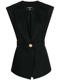 Balmain - sleeveless single-breasted jacket - women - Wool/Viscose/Cotton - 36 - Black