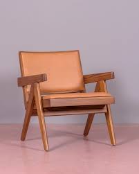 Fauteuil vintage avec accoudoirs en bois de teck et cuir ...