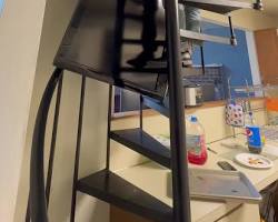 Image of person struggling to carry a large TV