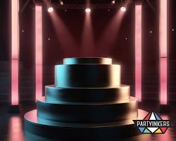 Image of product launch event with a stage and spotlight