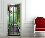 Sticker porte trompe l'oeil jardin