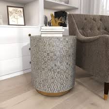 Deco 79 Mother of Pearl Shell Side End Accent Table End Table with Gold Base, Side Table 18" x 18" x 22", Gray