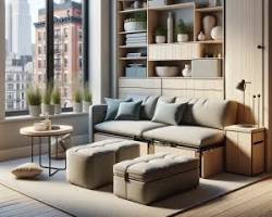 Image of storage ottoman in an NYC apartment