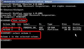Image result for select volume 1 on cmd