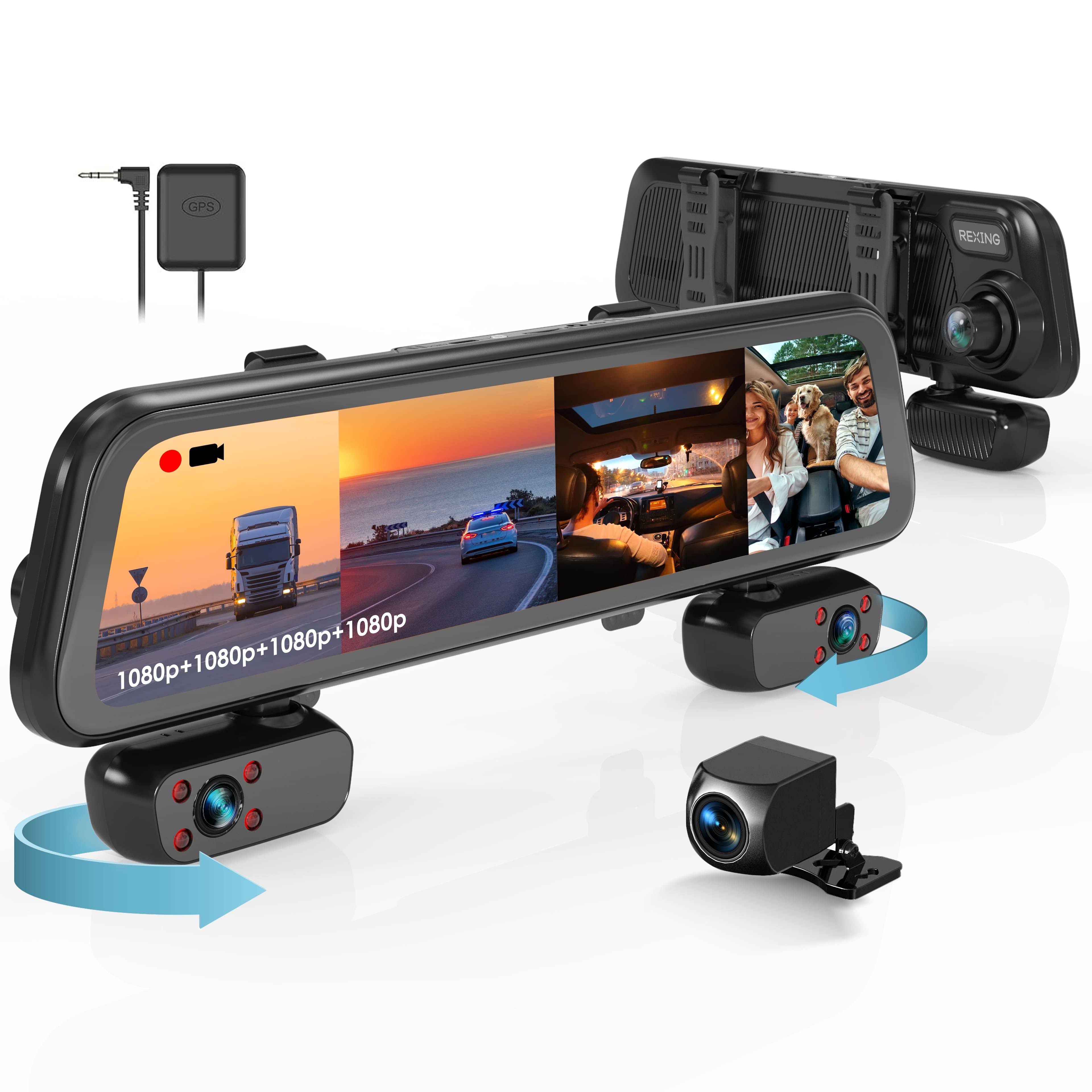 Rexing M4 1080p 4-Channel Mirror Dash Cam with Smart BSD GPS