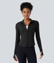 Women's SoftlyZero™ Plush Contrast Perforated Thumb Hole Curved Hem Zipper Yoga Jacket - Halara