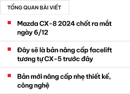 Mazda CX-8 2024 ra mắt Việt Nam tuần này: Giá dự kiến từ 969 triệu, thiết kế mới, dễ nâng cấp ADAS đấu Santa Fe