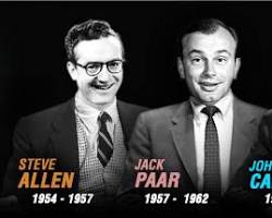 Tonight Show history Steve Allen Jack Paar Johnny Carson Jay Leno Conan O'Brien Jimmy Fallon NBC late night television iconic hosts stills, AI generated