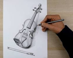 Image of shaded violin drawing with realistic depth and highlights